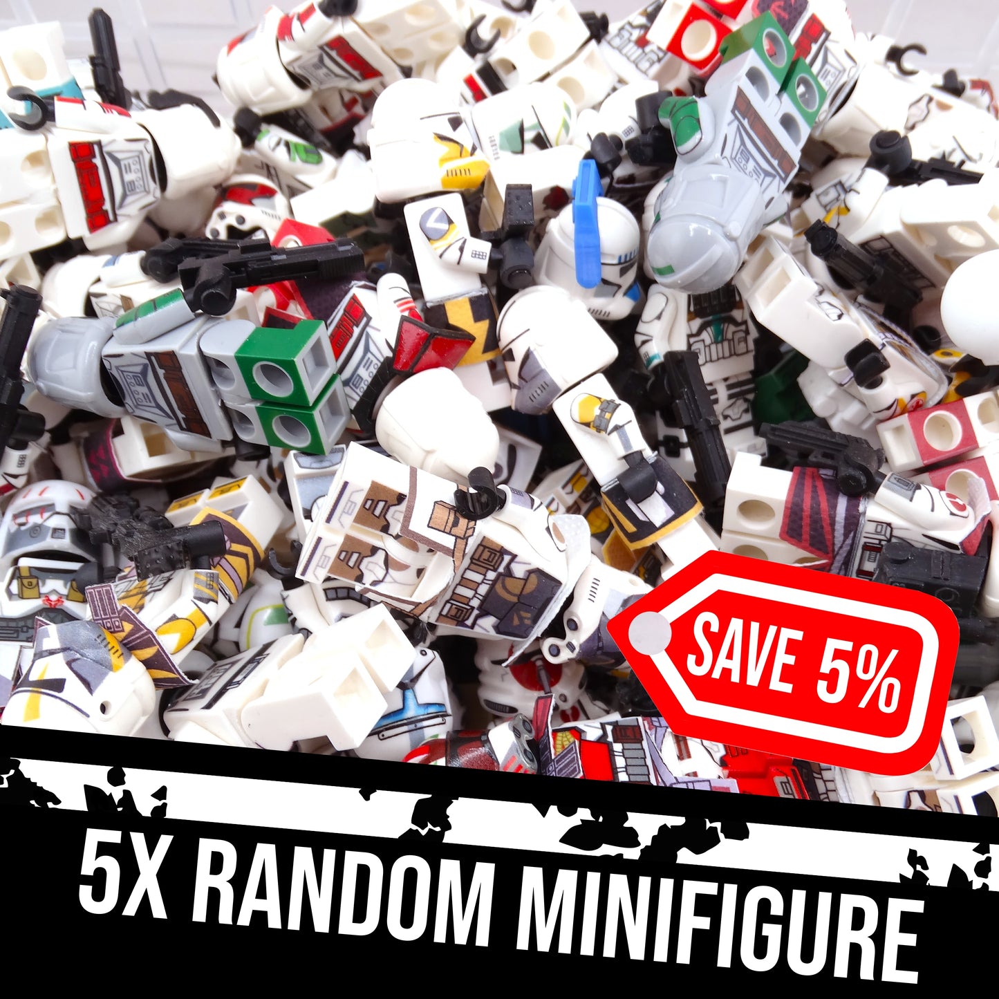5x Random decaled minifigures
